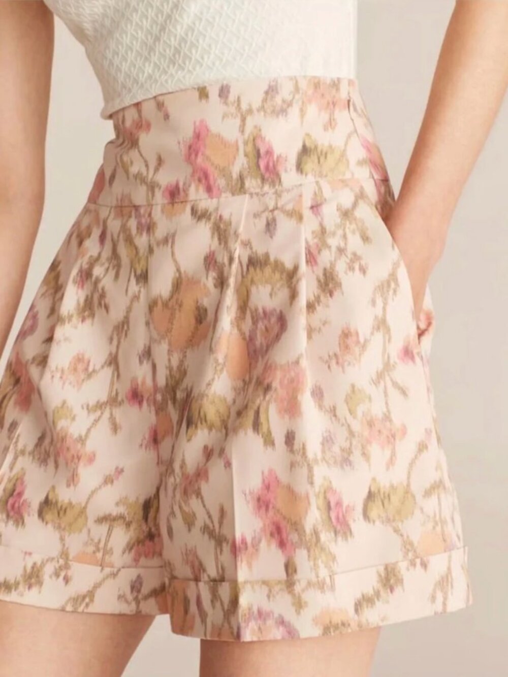 Rebecca Taylor Gloria Fluer Hollywood High Waist Pleated Floral Shorts Size 10